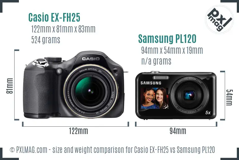Casio EX-FH25 vs Samsung PL120 size comparison