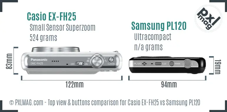 Casio EX-FH25 vs Samsung PL120 top view buttons comparison