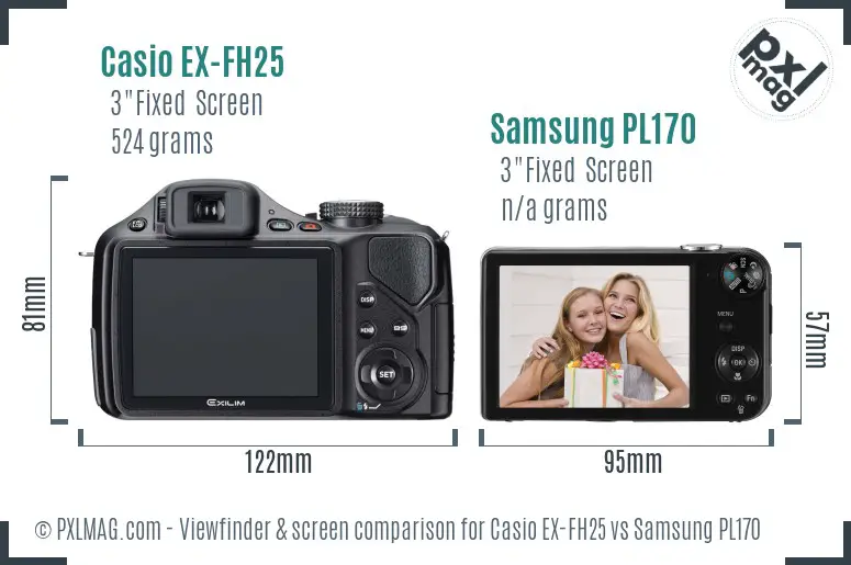 Casio EX-FH25 vs Samsung PL170 Screen and Viewfinder comparison