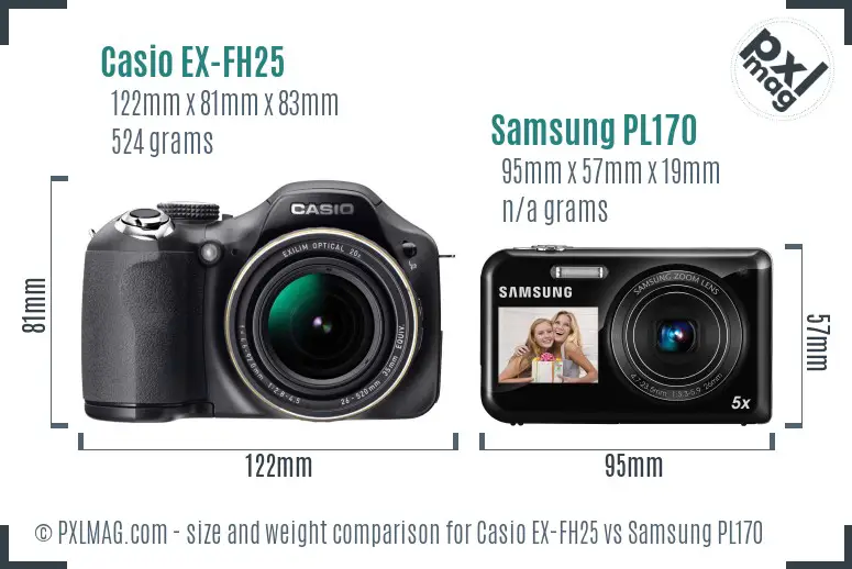 Casio EX-FH25 vs Samsung PL170 size comparison