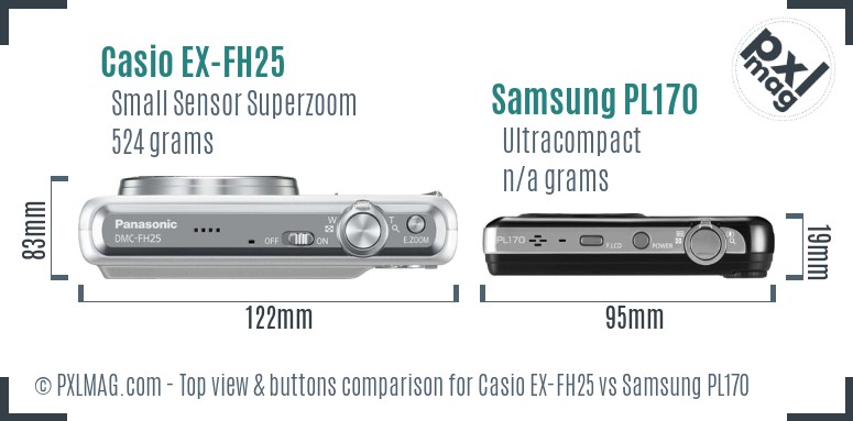 Casio EX-FH25 vs Samsung PL170 top view buttons comparison