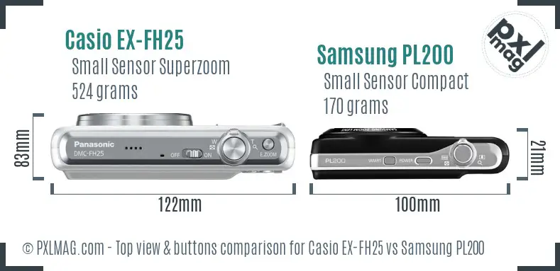 Casio EX-FH25 vs Samsung PL200 top view buttons comparison Casio EX-FH25 vs Samsung PL200 top view buttons comparison