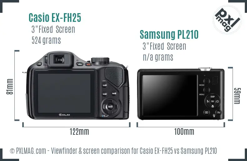 Casio EX-FH25 vs Samsung PL210 Screen and Viewfinder comparison
