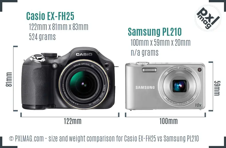 Casio EX-FH25 vs Samsung PL210 size comparison