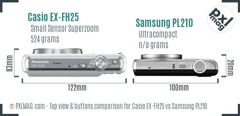 Casio EX-FH25 vs Samsung PL210 top view buttons comparison