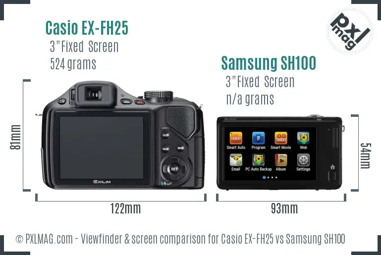 Casio EX-FH25 vs Samsung SH100 Screen and Viewfinder comparison Casio EX-FH25 vs Samsung SH100 Screen and Viewfinder comparison