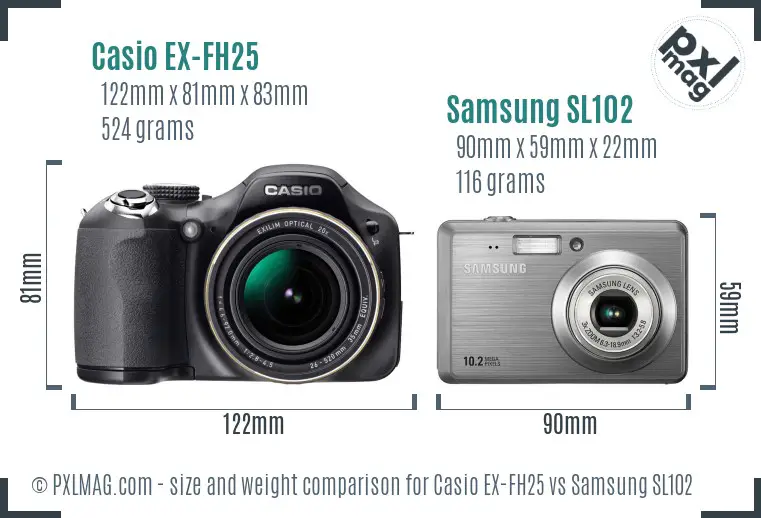 Casio EX-FH25 vs Samsung SL102 size comparison