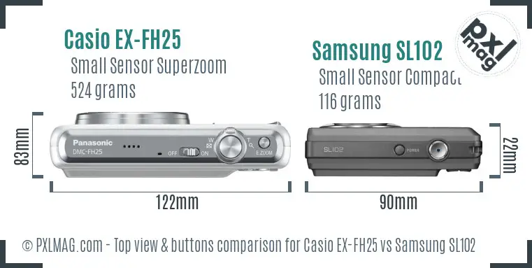 Casio EX-FH25 vs Samsung SL102 top view buttons comparison