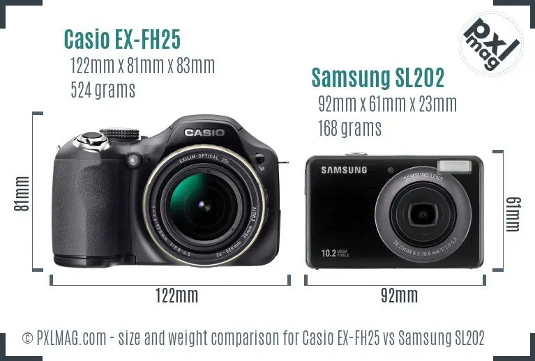 Casio EX-FH25 vs Samsung SL202 size comparison