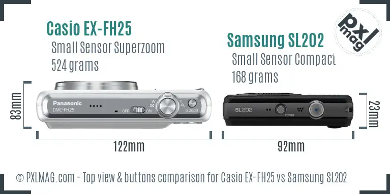 Casio EX-FH25 vs Samsung SL202 top view buttons comparison