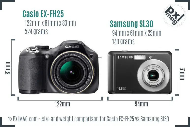 Casio EX-FH25 vs Samsung SL30 size comparison