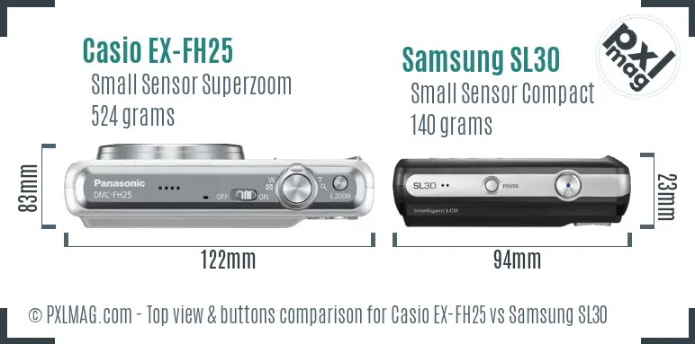 Casio EX-FH25 vs Samsung SL30 top view buttons comparison
