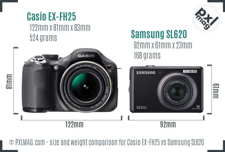 Casio EX-FH25 vs Samsung SL620 size comparison