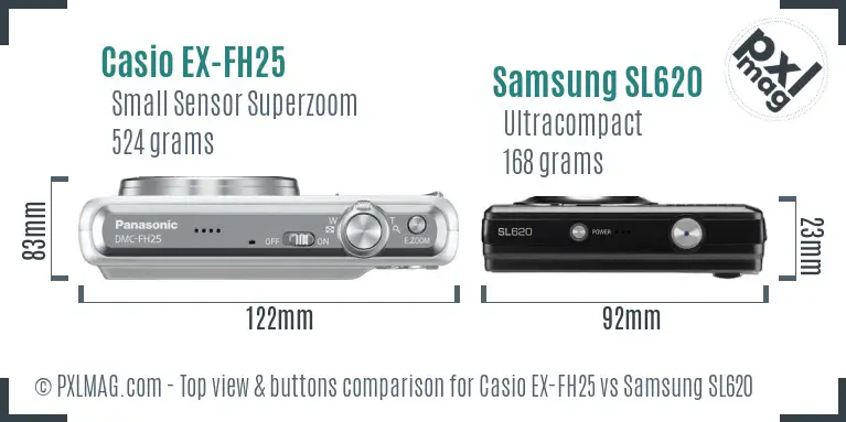 Casio EX-FH25 vs Samsung SL620 top view buttons comparison