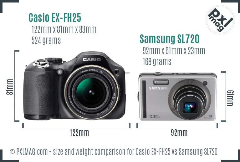 Casio EX-FH25 vs Samsung SL720 size comparison