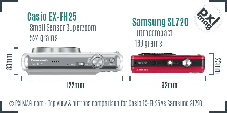 Casio EX-FH25 vs Samsung SL720 top view buttons comparison