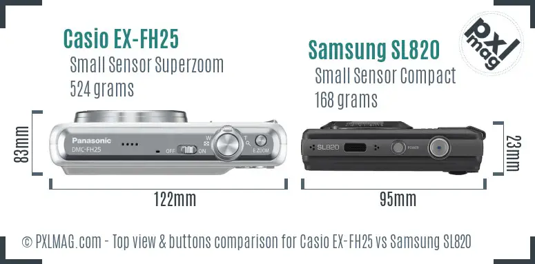 Casio EX-FH25 vs Samsung SL820 top view buttons comparison