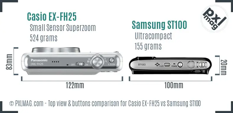 Casio EX-FH25 vs Samsung ST100 top view buttons comparison