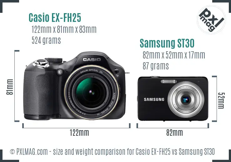 Casio EX-FH25 vs Samsung ST30 size comparison
