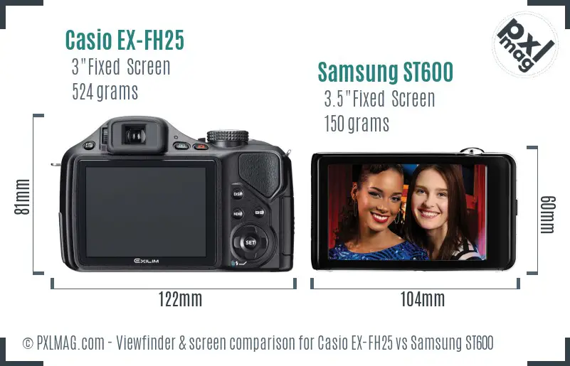 Casio EX-FH25 vs Samsung ST600 Screen and Viewfinder comparison