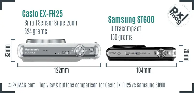 Casio EX-FH25 vs Samsung ST600 top view buttons comparison