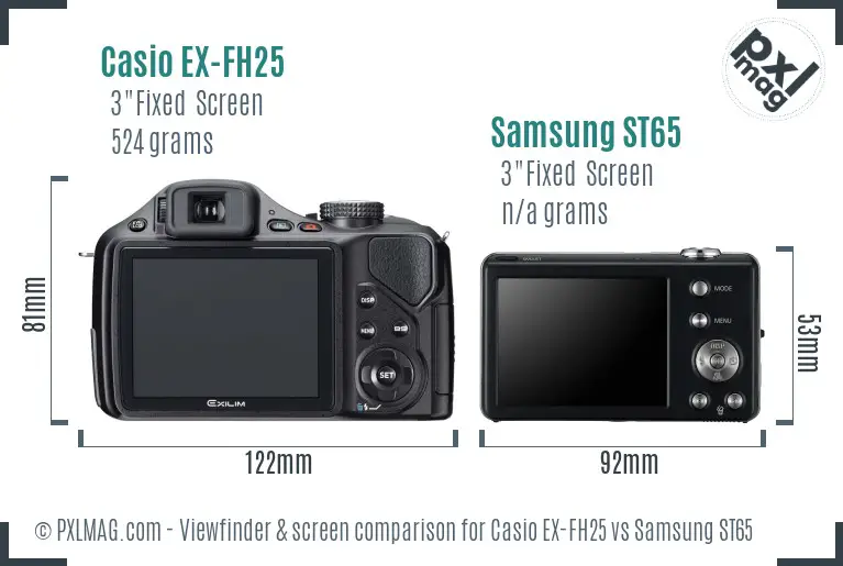 Casio EX-FH25 vs Samsung ST65 Screen and Viewfinder comparison