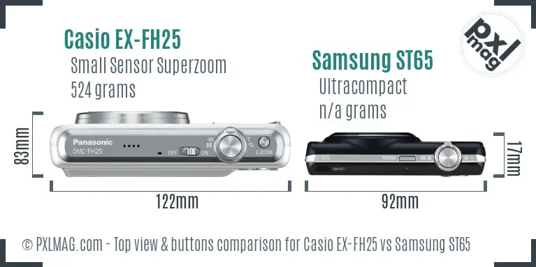 Casio EX-FH25 vs Samsung ST65 top view buttons comparison