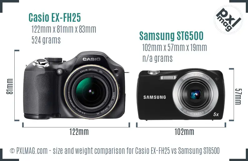 Casio EX-FH25 vs Samsung ST6500 size comparison Casio EX-FH25 vs Samsung ST6500 size comparison