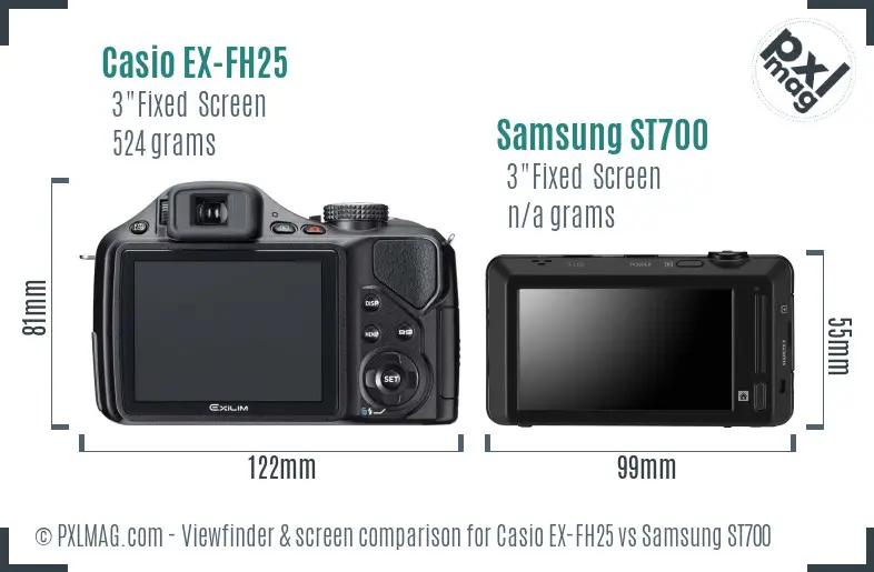 Casio EX-FH25 vs Samsung ST700 Screen and Viewfinder comparison