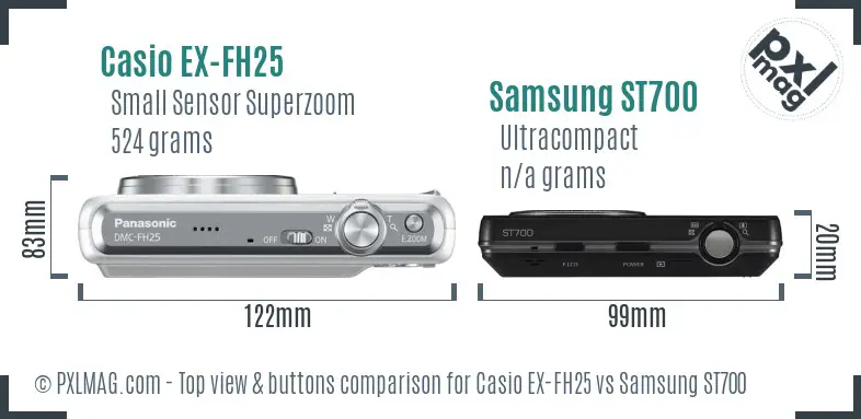 Casio EX-FH25 vs Samsung ST700 top view buttons comparison