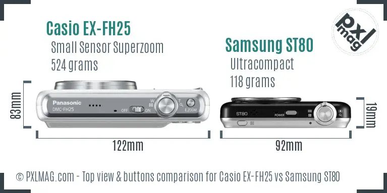 Casio EX-FH25 vs Samsung ST80 top view buttons comparison