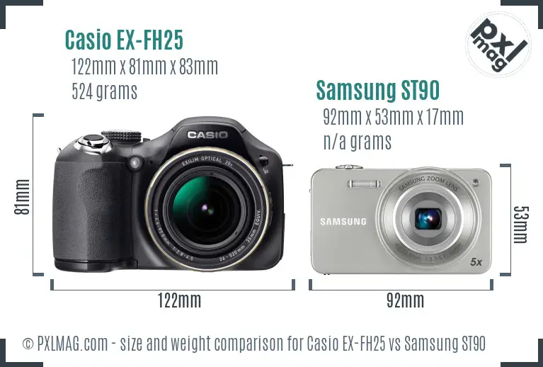 Casio EX-FH25 vs Samsung ST90 size comparison