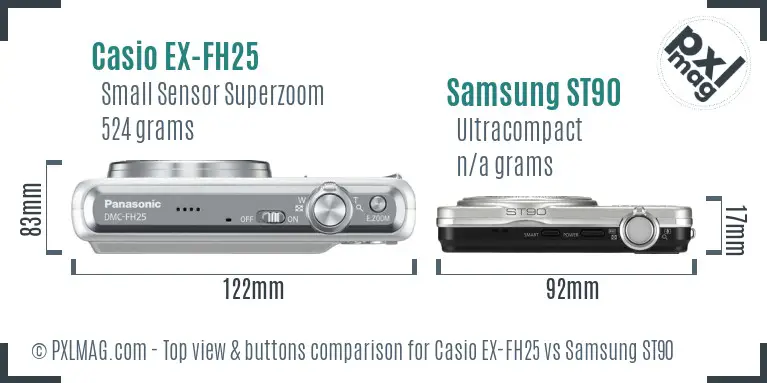 Casio EX-FH25 vs Samsung ST90 top view buttons comparison