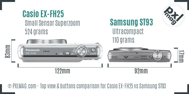 Casio EX-FH25 vs Samsung ST93 top view buttons comparison