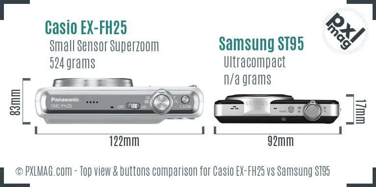 Casio EX-FH25 vs Samsung ST95 top view buttons comparison