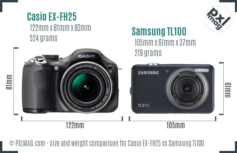 Casio EX-FH25 vs Samsung TL100 size comparison