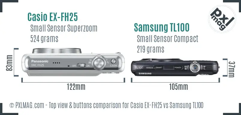 Casio EX-FH25 vs Samsung TL100 top view buttons comparison