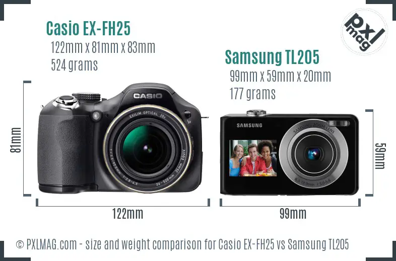 Casio EX-FH25 vs Samsung TL205 size comparison