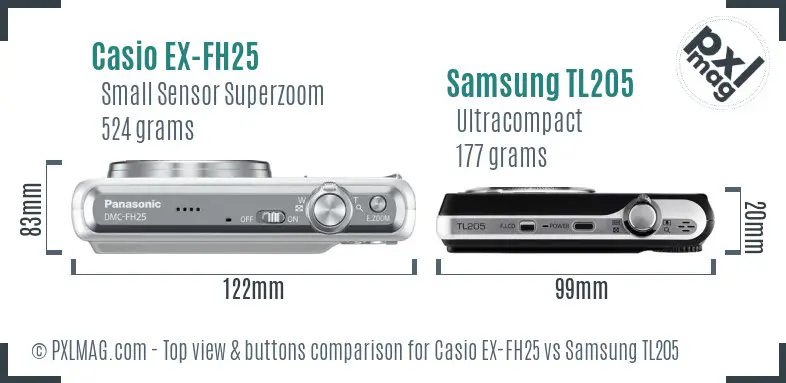 Casio EX-FH25 vs Samsung TL205 top view buttons comparison