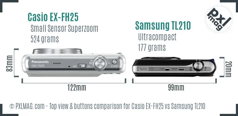 Casio EX-FH25 vs Samsung TL210 top view buttons comparison