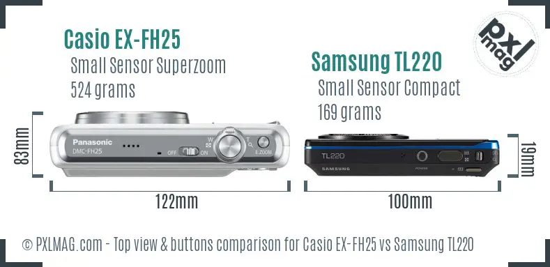 Casio EX-FH25 vs Samsung TL220 top view buttons comparison