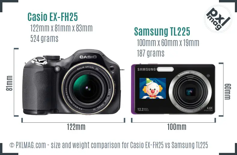 Casio EX-FH25 vs Samsung TL225 size comparison