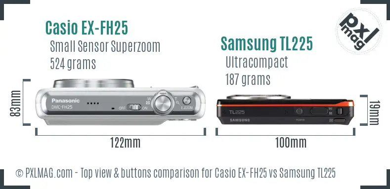 Casio EX-FH25 vs Samsung TL225 top view buttons comparison