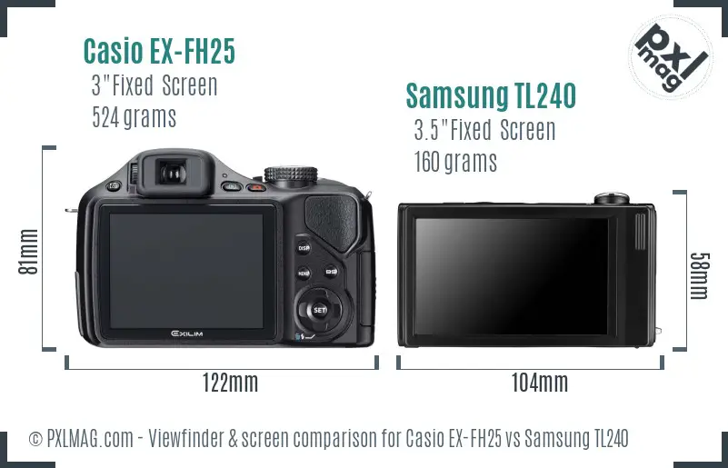 Casio EX-FH25 vs Samsung TL240 Screen and Viewfinder comparison