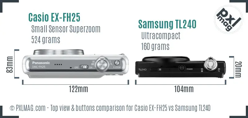 Casio EX-FH25 vs Samsung TL240 top view buttons comparison