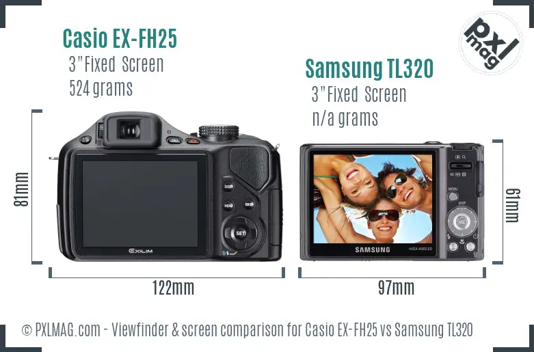 Casio EX-FH25 vs Samsung TL320 Screen and Viewfinder comparison