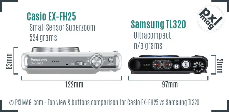 Casio EX-FH25 vs Samsung TL320 top view buttons comparison