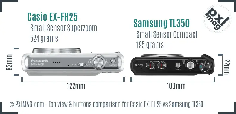 Casio EX-FH25 vs Samsung TL350 top view buttons comparison