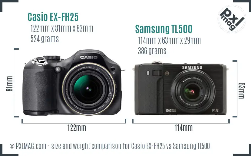 Casio EX-FH25 vs Samsung TL500 size comparison