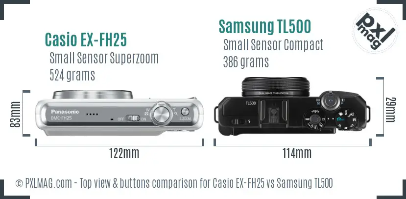 Casio EX-FH25 vs Samsung TL500 top view buttons comparison